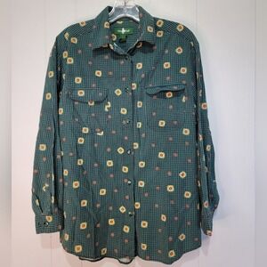 Vintage Hunt Club Western Button Down Green and‎ Black Checkered Shirt